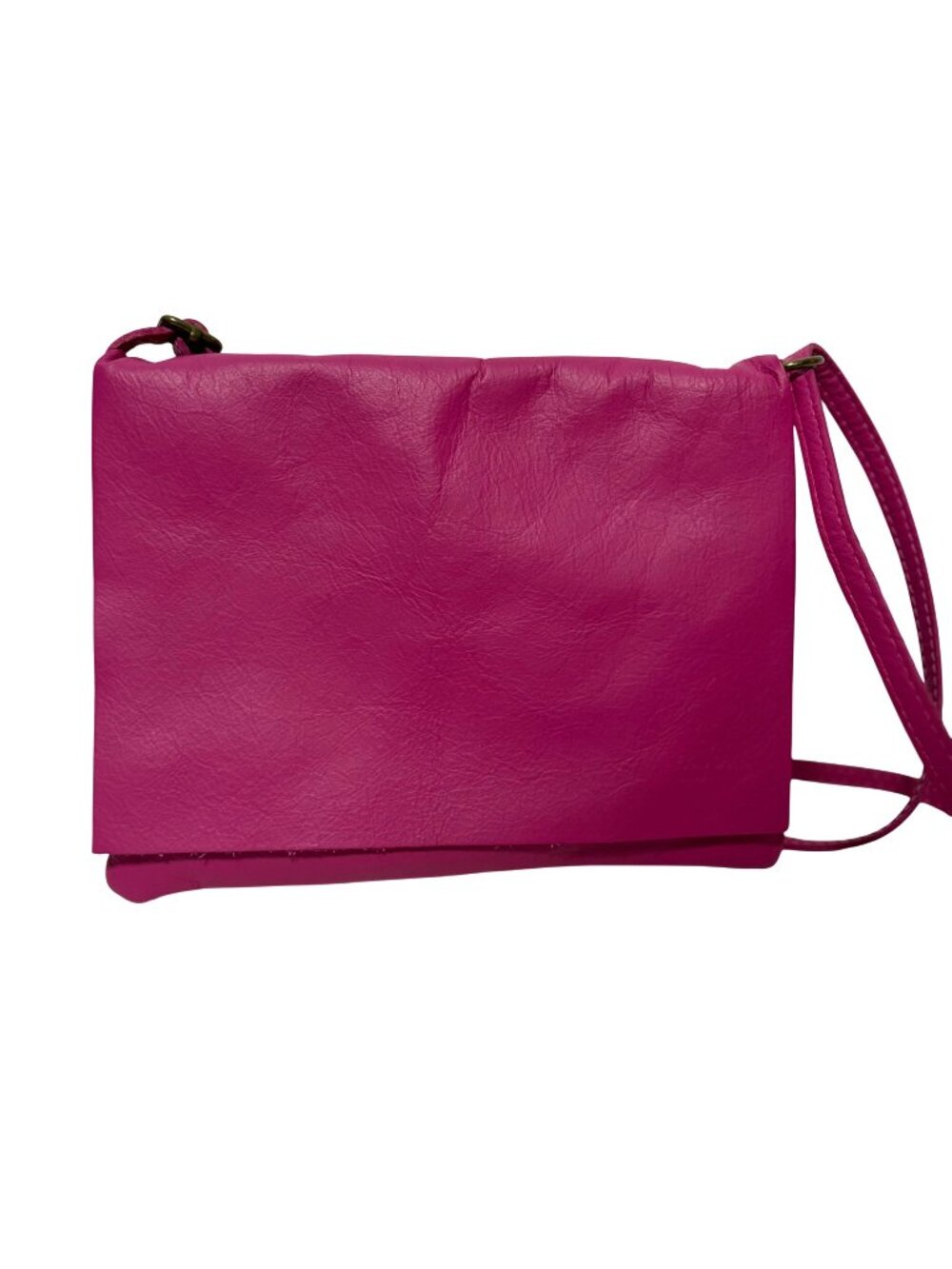 Italian Leather Shoulder Crossbody Bag Magenta Pink Slim Minimalist Vintage